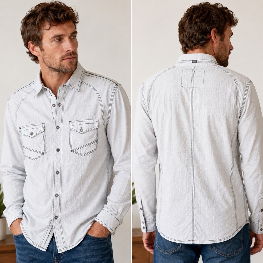 Buckle Black No 48 Mens Medium White Western Shirt Cotton‎ Contrast Stitch